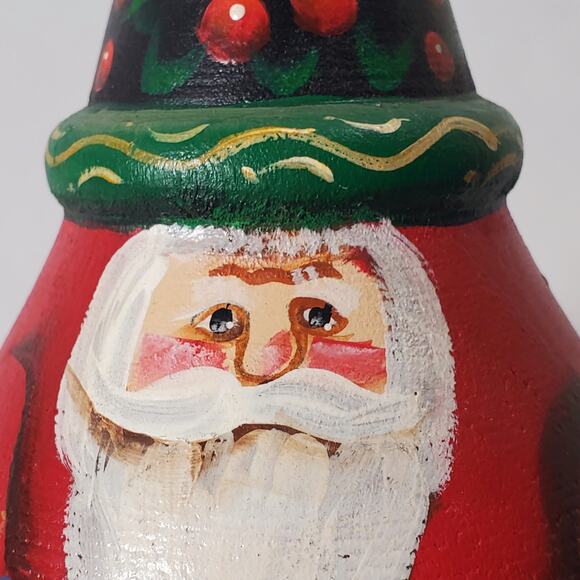 Vintage Hand Painted Santa Claus Roly Poly Wood Figurine Signed - Picture 6 of 7